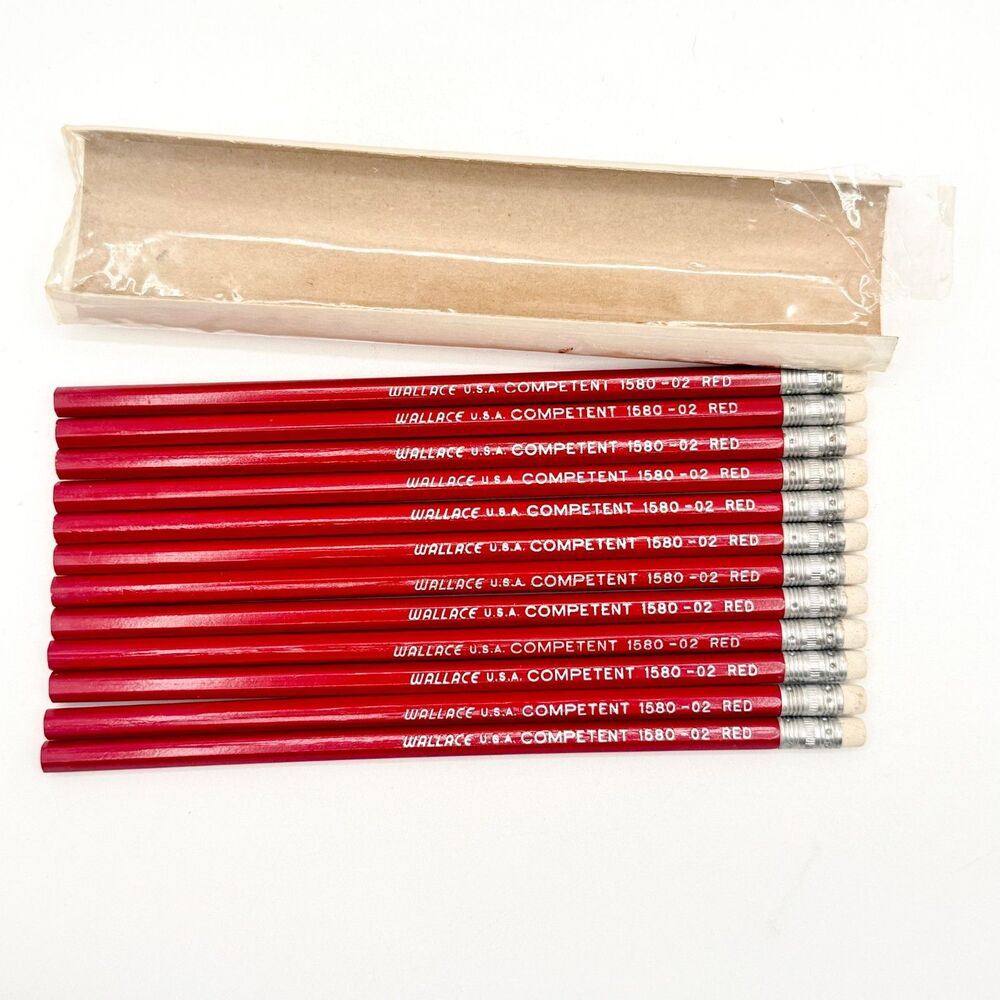 Vintage Wallace Competent 1580-02 Red Wood Colored Drafting Pencils 12pc NOS USA